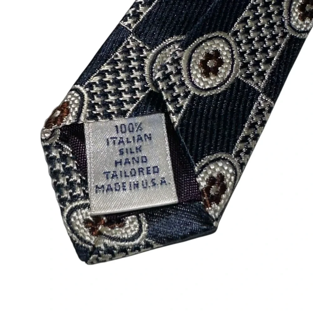 Paul Fredrick Tie Necktie Blue Silver Geometric 100% Silk Made‎ Italy EUC